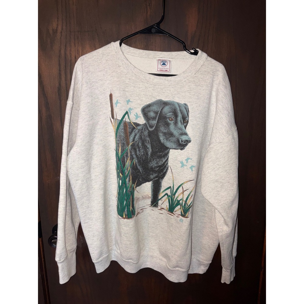 Vintage Delta Black Lab Dog Graphic Sweatshirt XXL Gray Made in USA Crewneck